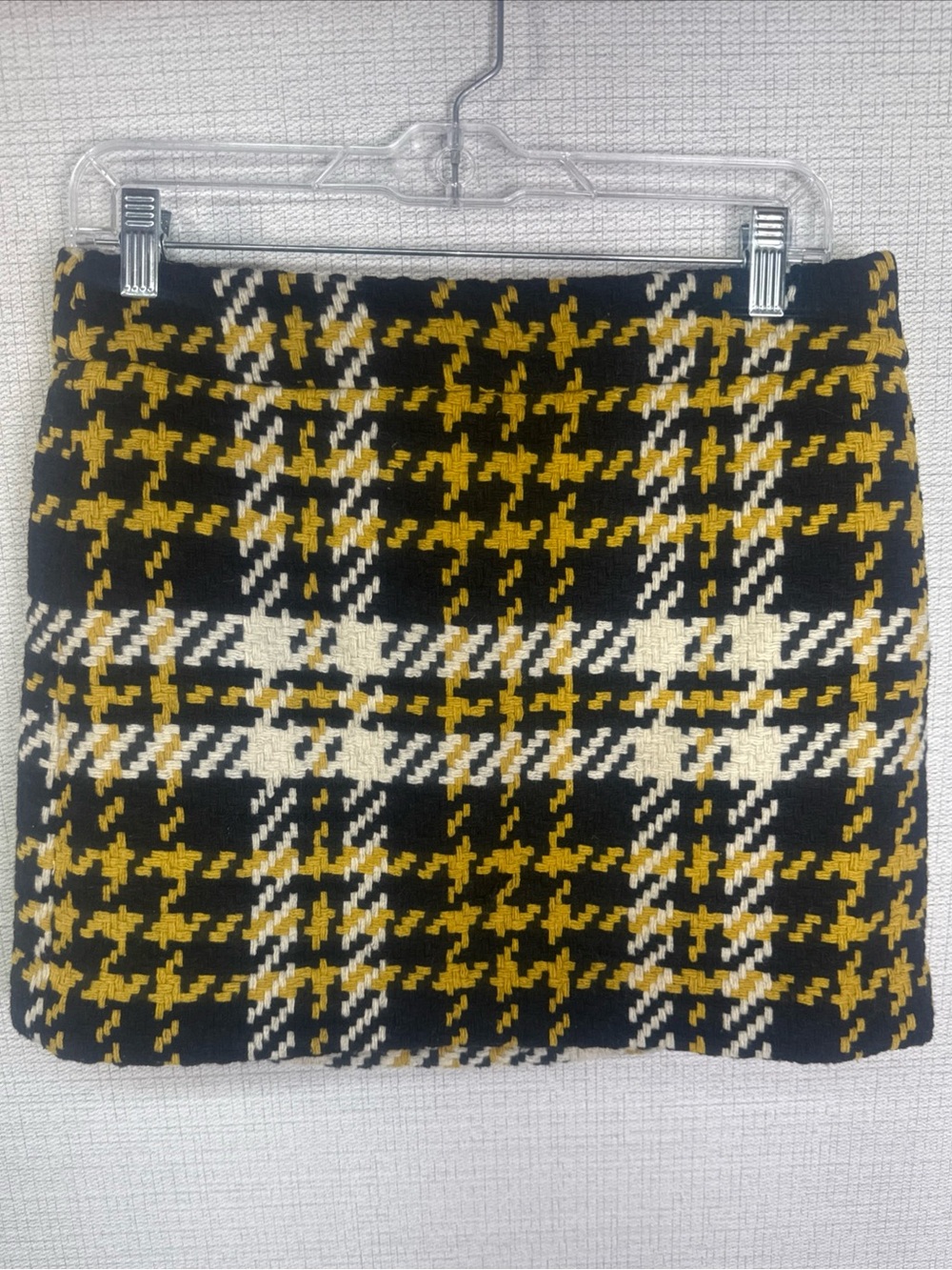 J Crew Yellow Black White Wool Plaid Mini Skirt 4 Academia Preppy Tweed 88532